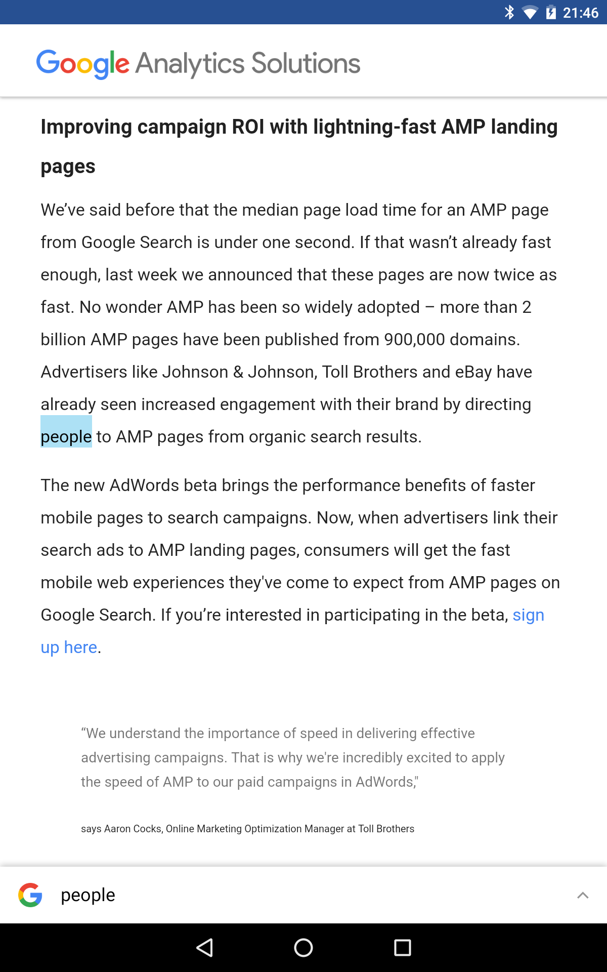analytics google blog AMP Pages Screenshot 2